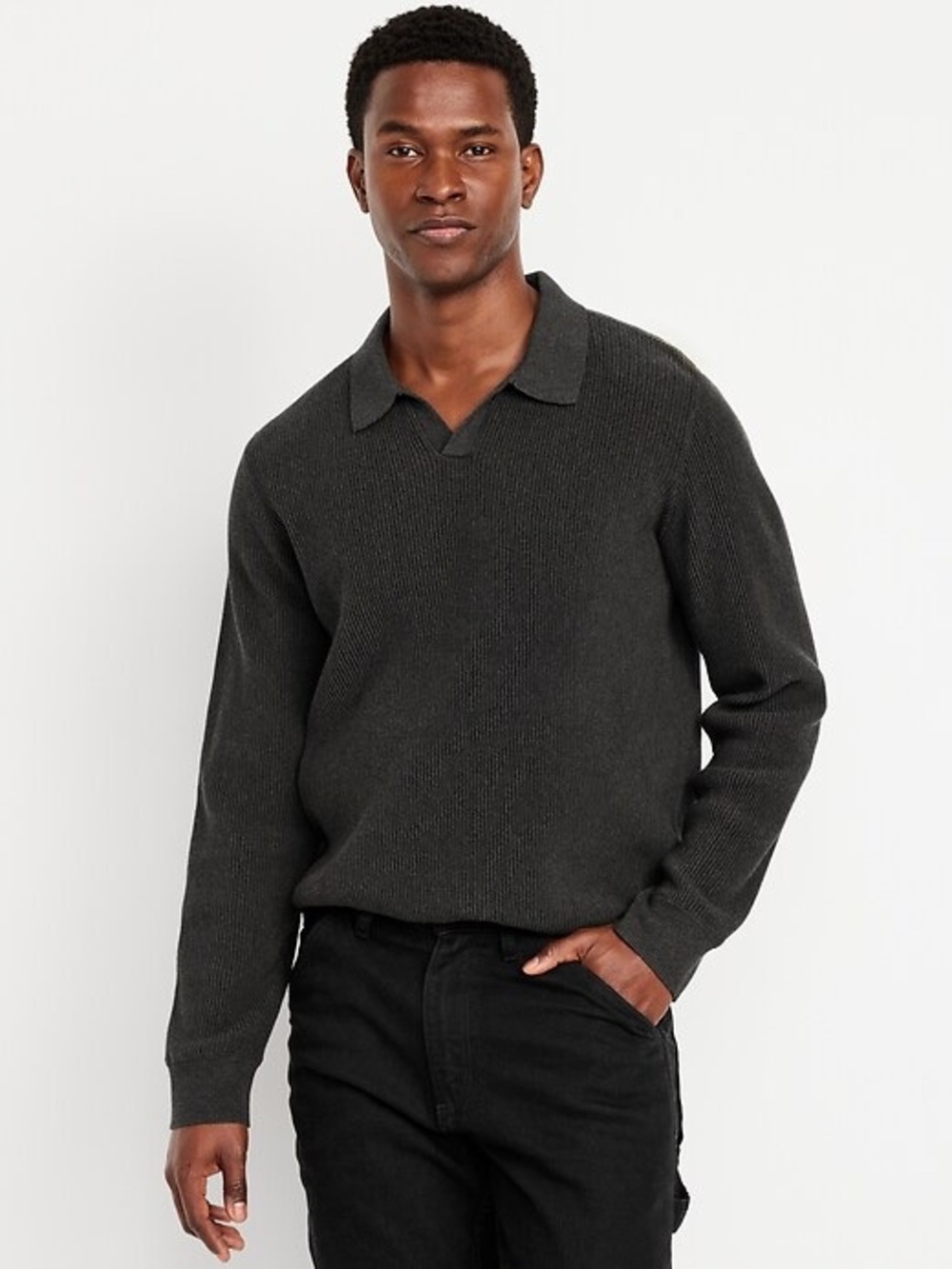 Men's Dark Gray Knit Polo Sweater